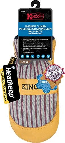 Kinco, 1927KWT-M, Golden Premium Grain Pigskin Palm, Polyester & Elastic Knit Wrist with Leather Pull-Tab, Heatkeep® Thermal Insulation, Mitt Outer Shell Over 5-Finger Glove Inside, Medium