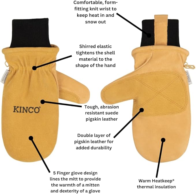 Kinco, KIN-901T-M, Premium Leather Work and Ski Mitt with Nikwax Waterproof Wax