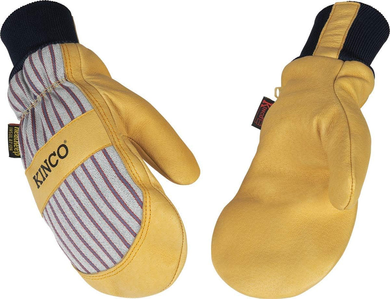 Kinco, 1927KWT-M, Golden Premium Grain Pigskin Palm, Polyester & Elastic Knit Wrist with Leather Pull-Tab, Heatkeep® Thermal Insulation, Mitt Outer Shell Over 5-Finger Glove Inside, Medium