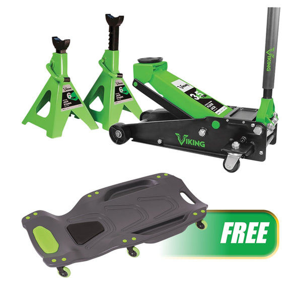 American Forge & Foundry 3.5T Jack / 6T Jack Stand Combo W/FREE 42" HDPE Creeper 440 Lbs.