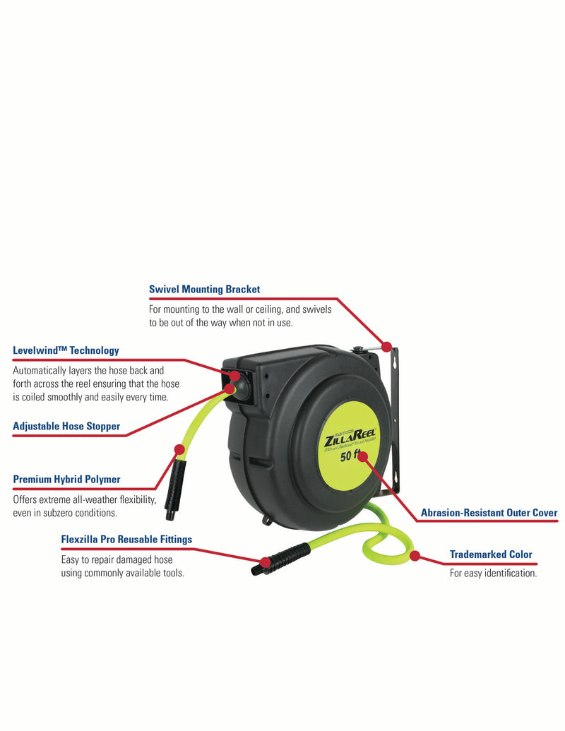 Legacy Manufacturing Company 3/8" x 50' ZillaReel™ Retractable Enclosed Air Hose Reel