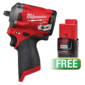 Milwaukee M12 FUEL™ Stubby 3/8" Impact Wrench W/FREE M12™ REDLITHIUM™ 3.0 Compact Battery Pack